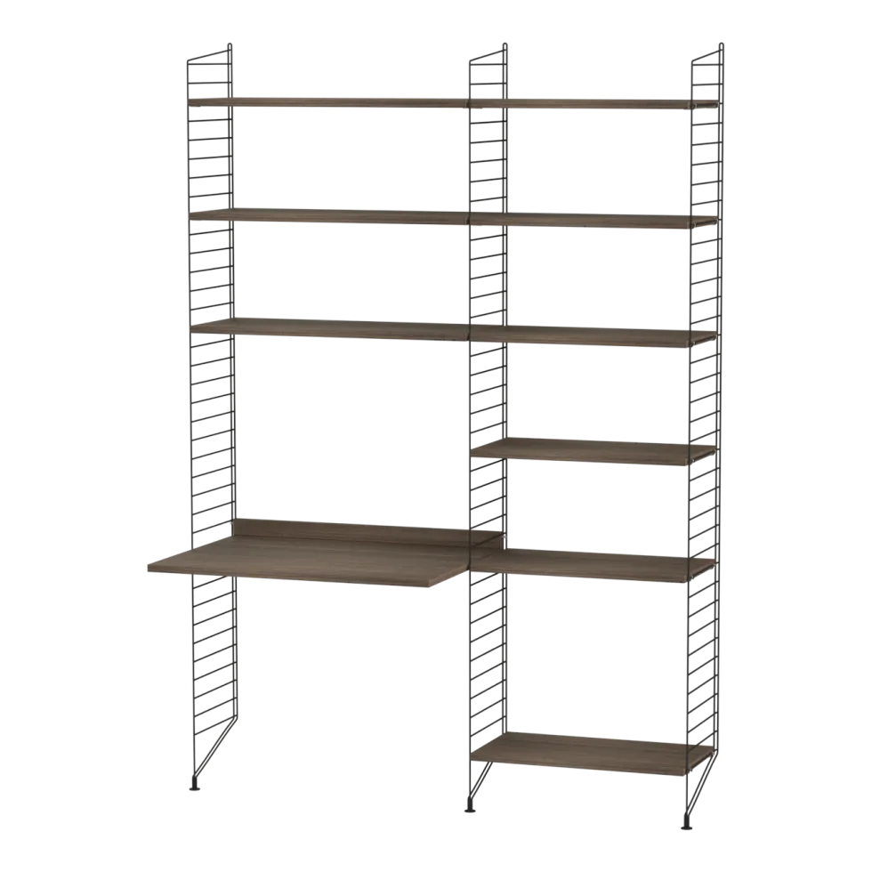 Bureau modulable en noyer et acier noir 140 x 200 x 58 cm Combinaison B - String furniture
