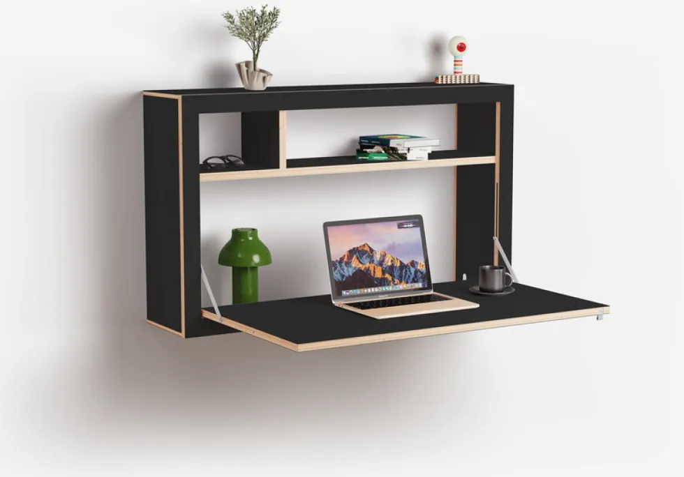 Bureau mural en bouleau teinté noir 100x60x20cm Fläpps Box - Ambivalenz