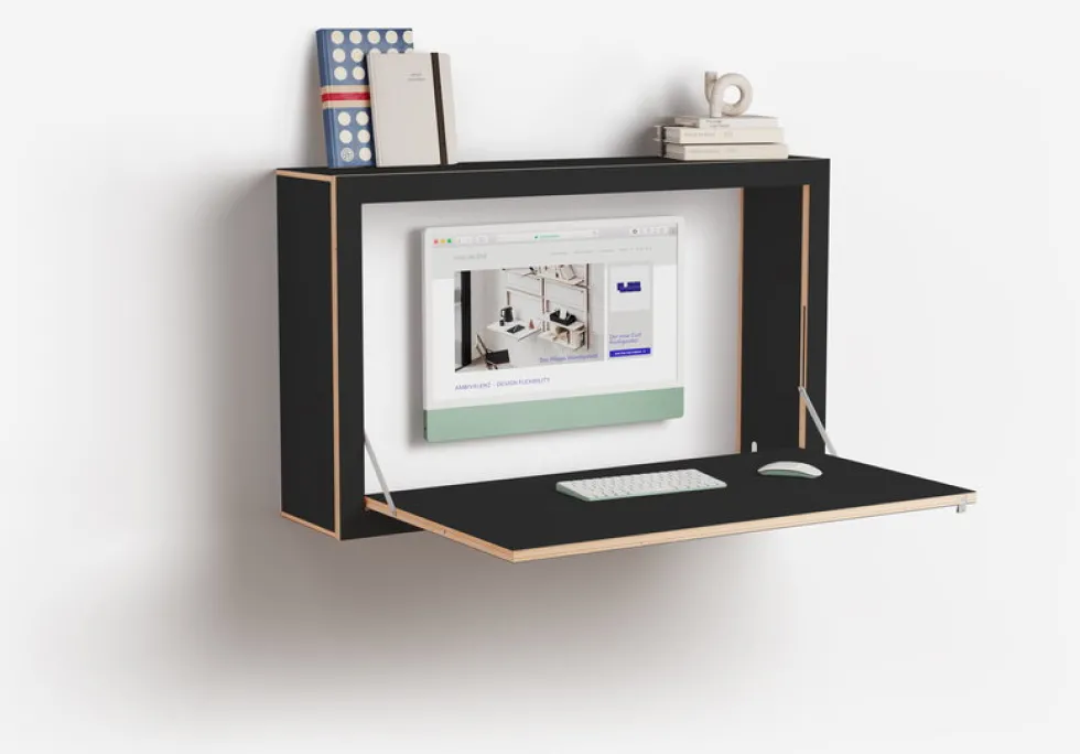 Bureau mural en bouleau teinté noir 100x60x20cm Fläpps Box - Ambivalenz