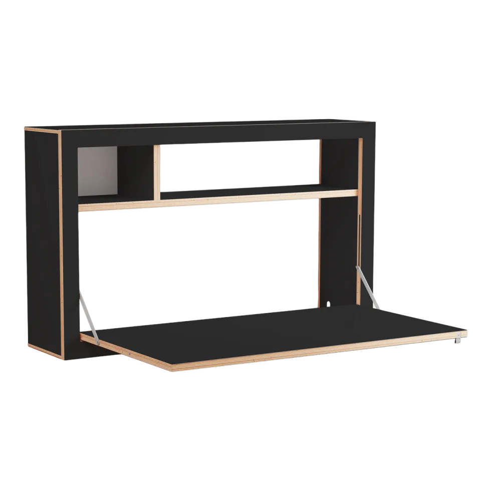 Bureau mural en bouleau teinté noir 100x60x20cm Fläpps Box - Ambivalenz