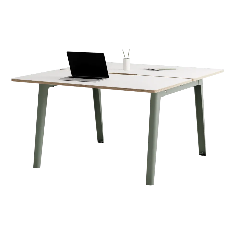 Bureau open-space en stratifié blanc 130 x 140 cm piètements gris eucalyptus New Modern - Tiptoe