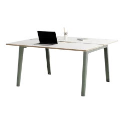 Bureau open-space en stratifié blanc 150 x 140 cm piètements gris eucalyptus New Modern - Tiptoe