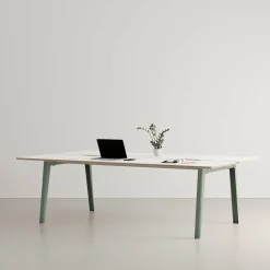 Bureau open-space en stratifié blanc 240 x 140 cm piètements gris eucalyptus New Modern - Tiptoe