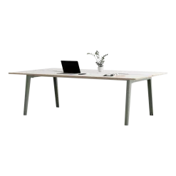 Bureau open-space en stratifié blanc 240 x 140 cm piètements gris eucalyptus New Modern - Tiptoe