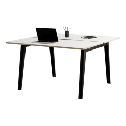 Bureau open-space en stratifié blanc 130 x 140 cm piètements noirs New Modern - Tiptoe