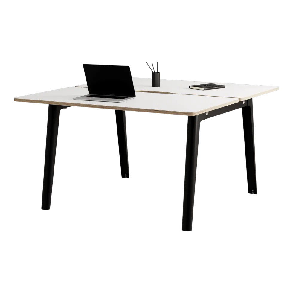 Bureau open-space en stratifié blanc 130 x 140 cm piètements noirs New Modern - Tiptoe