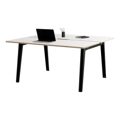 Bureau open-space en stratifié blanc 150 x 140 cm piètements noirs New Modern - Tiptoe