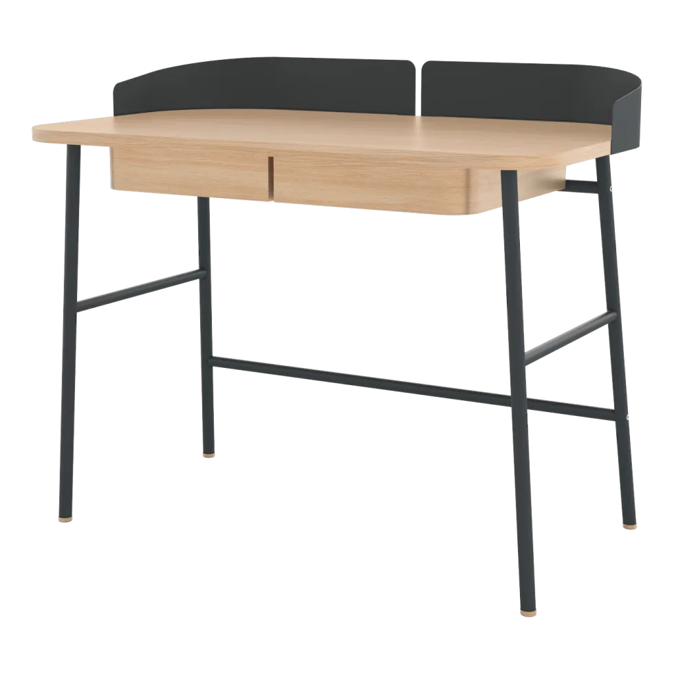 Bureau placage chêne naturel et métal noir 100 x 60 x 81,5 cm Victor - Hartô
