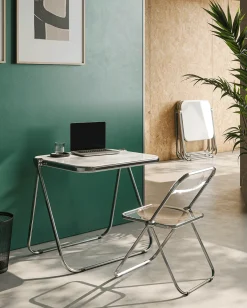 Bureau pliable en acier bleu opaque mat et chrome 83 x 65 x 73 cm Platone - Anonima Castelli