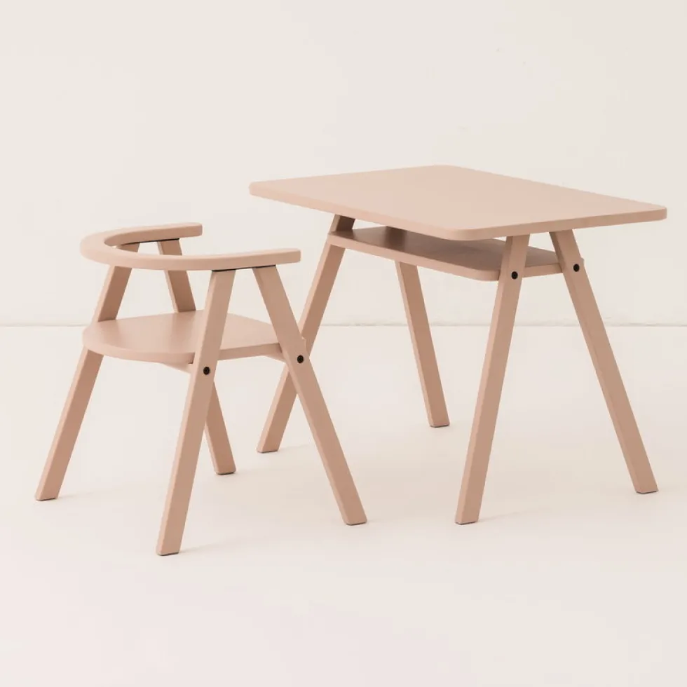 Bureau pour enfant en bois de hêtre coloré rose blush 40x70x50cm Growing Green - Nobodinoz