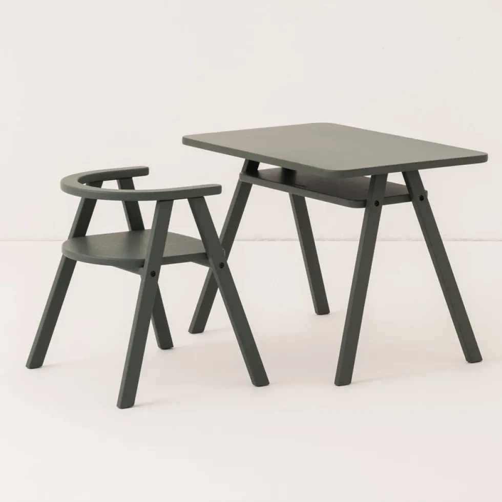 Bureau pour enfant en bois de hêtre coloré vert profond 40x70x50cm Growing Green - Nobodinoz
