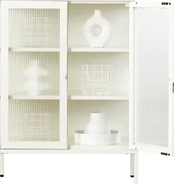 Cabinet en acier blanc craie et verre cannelé 74x40x100cm The Mixer - Mustard Made