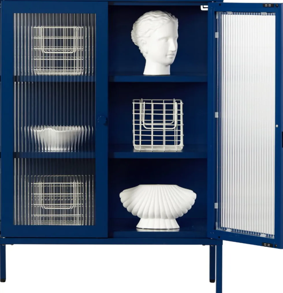 Cabinet en acier bleu marine et verre cannelé 74x40x100cm The Mixer - Mustard Made