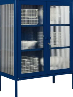 Cabinet en acier bleu marine et verre cannelé 74x40x100cm The Mixer - Mustard Made