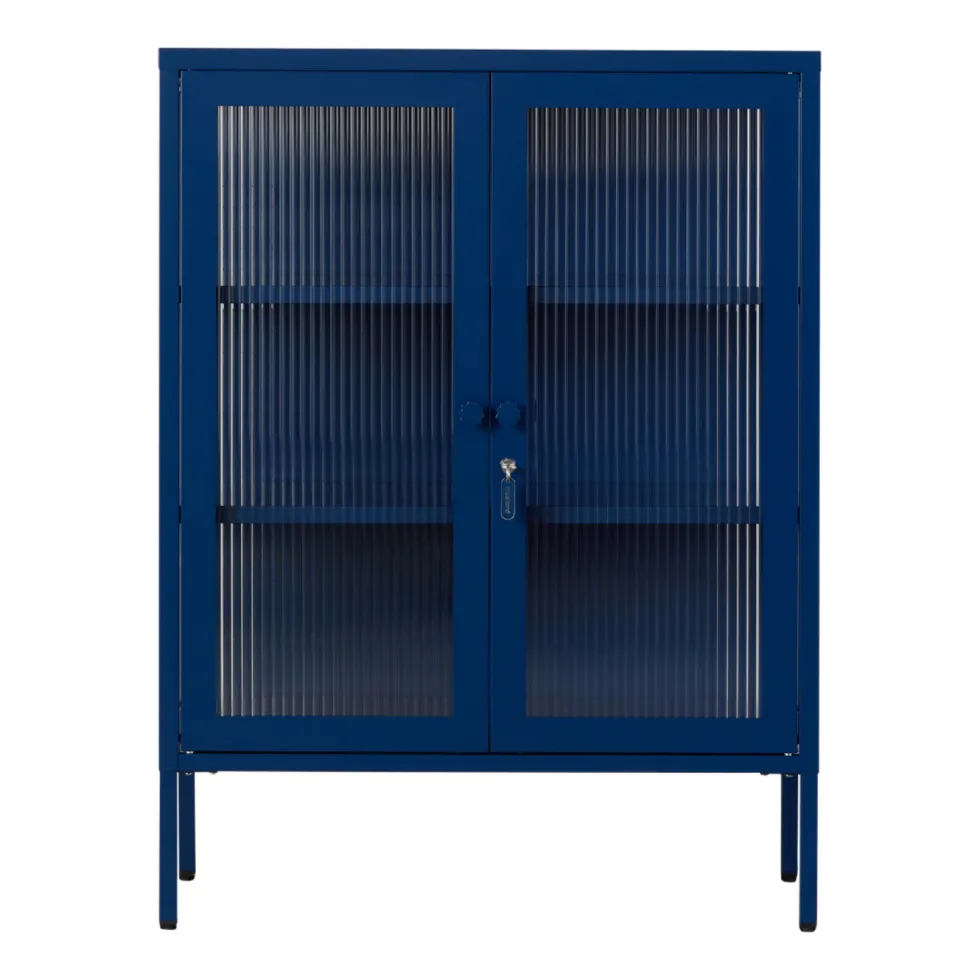Cabinet en acier bleu marine et verre cannelé 74x40x100cm The Mixer - Mustard Made