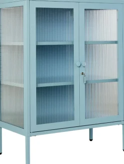 Cabinet en acier bleu océan et verre cannelé 74x40x100cm The Mixer - Mustard Made