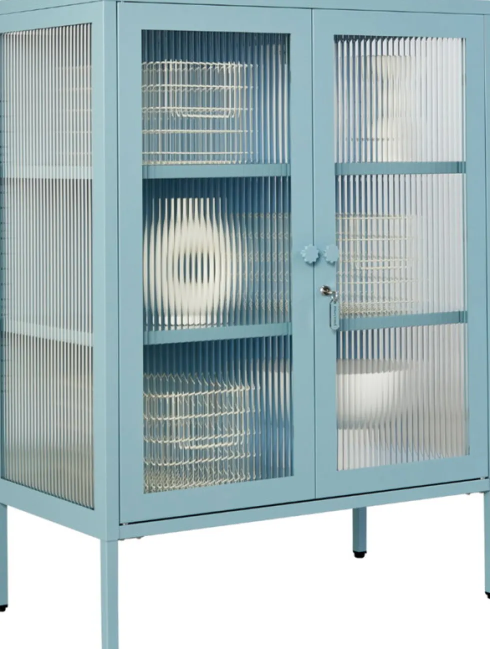 Cabinet en acier bleu océan et verre cannelé 74x40x100cm The Mixer - Mustard Made