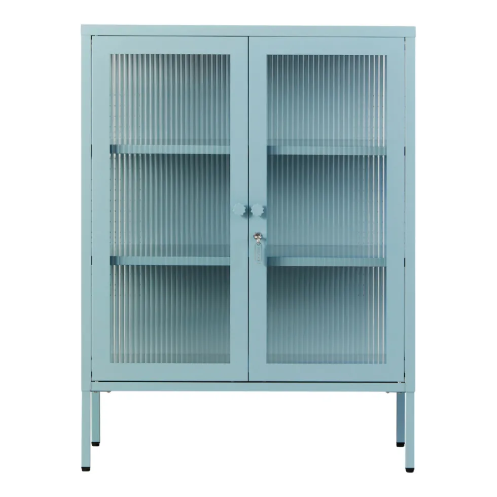 Cabinet en acier bleu océan et verre cannelé 74x40x100cm The Mixer - Mustard Made