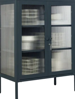 Cabinet en acier gris ardoise et verre cannelé 74x40x100cm The Mixer - Mustard Made