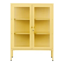 Cabinet en acier jaune beurre et verre cannelé 74x40x100cm The Mixer - Mustard Made