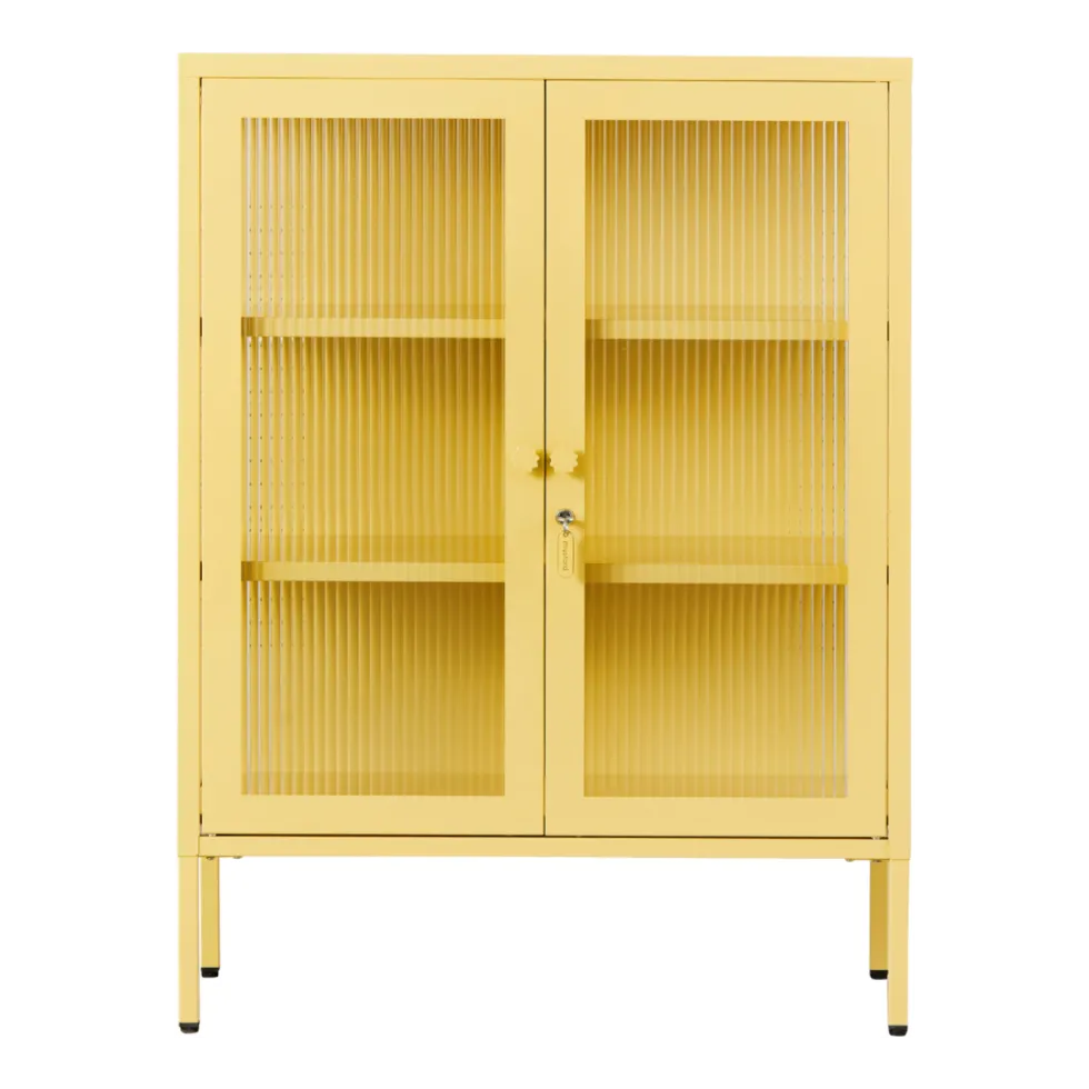 Cabinet en acier jaune beurre et verre cannelé 74x40x100cm The Mixer - Mustard Made