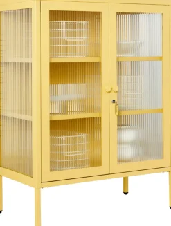 Cabinet en acier jaune beurre et verre cannelé 74x40x100cm The Mixer - Mustard Made