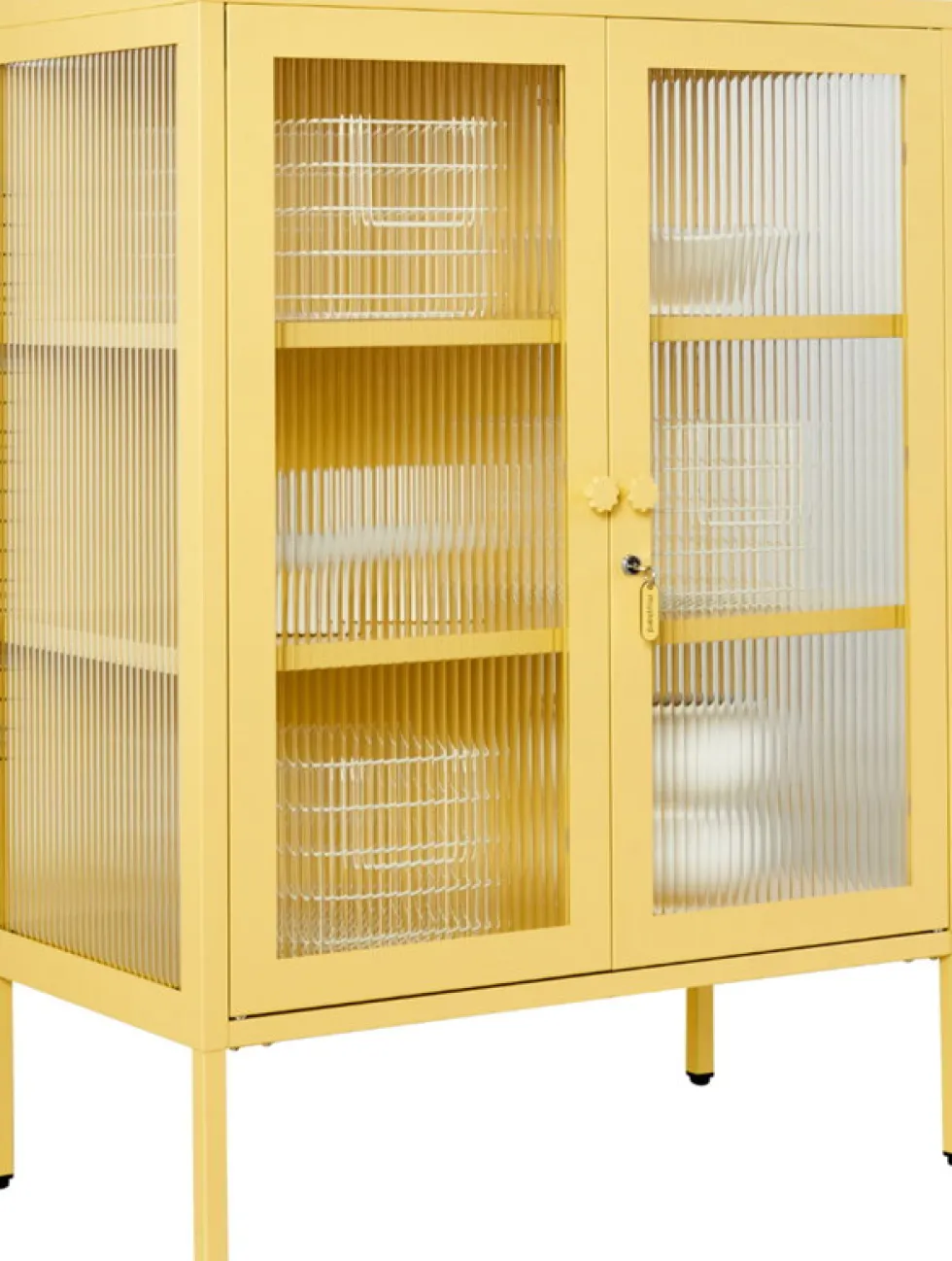 Cabinet en acier jaune beurre et verre cannelé 74x40x100cm The Mixer - Mustard Made