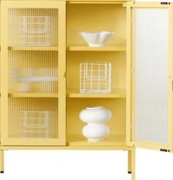 Cabinet en acier jaune beurre et verre cannelé 74x40x100cm The Mixer - Mustard Made