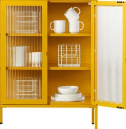 Cabinet en acier jaune moutarde et verre cannelé 74x40x100cm The Mixer - Mustard Made