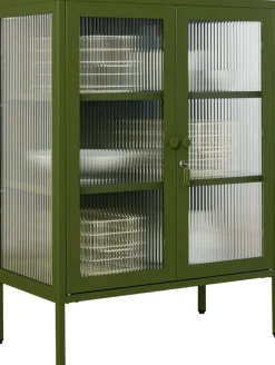 Cabinet en acier vert olive et verre cannelé 74x40x100cm The Mixer - Mustard Made