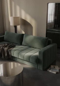 Canapé convertible avec accoudoirs en tissu avella pine green 143-200cm Akello - Innovation Living