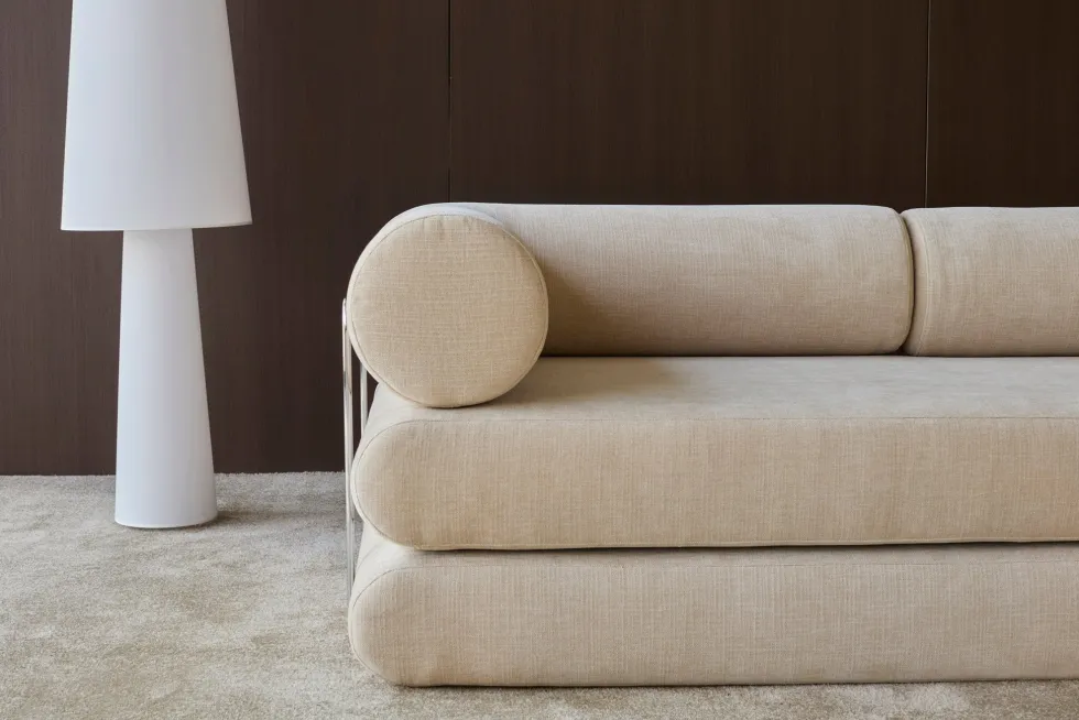 Canapé convertible avec deux coussins d'angles en polyester recyclé beige 200x90x65cm Circlus - Inovation Living