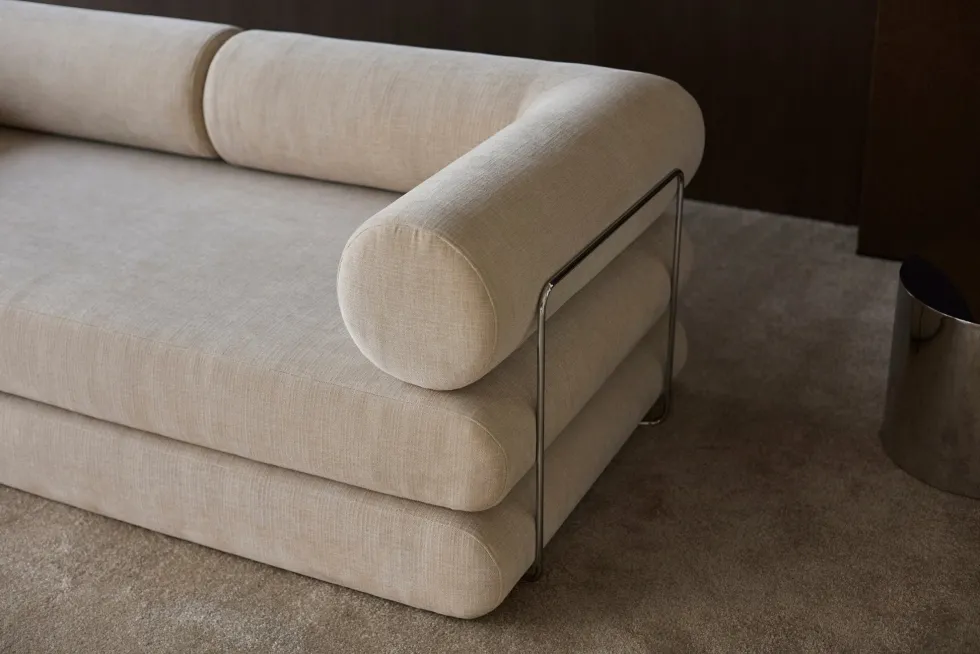 Canapé convertible avec deux coussins d'angles en polyester recyclé beige 200x90x65cm Circlus - Inovation Living