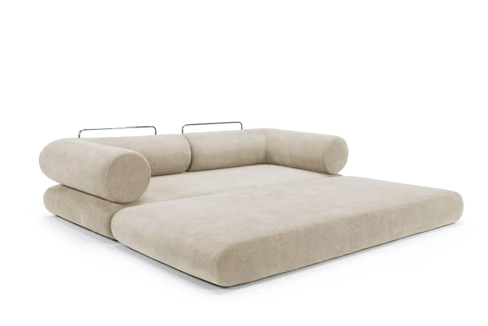 Canapé convertible avec deux coussins d'angles en polyester recyclé beige 200x90x65cm Circlus - Inovation Living