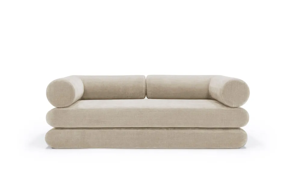 Canapé convertible avec deux coussins d'angles en polyester recyclé beige 200x90x65cm Circlus - Inovation Living