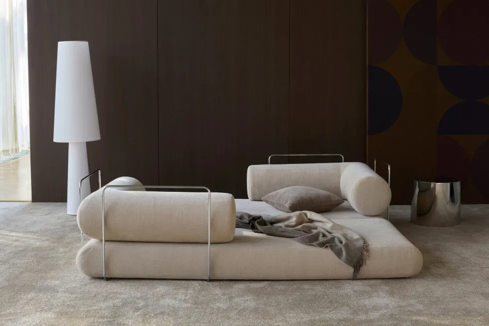 Canapé convertible avec deux coussins d'angles en polyester recyclé beige 200x90x65cm Circlus - Inovation Living