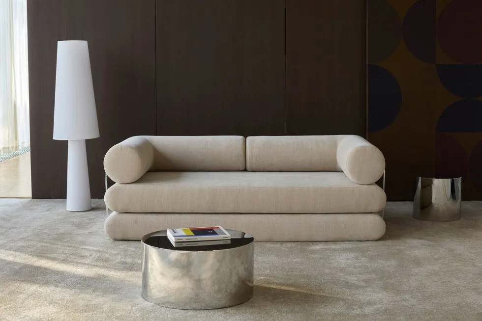 Canapé convertible avec deux coussins d'angles en polyester recyclé beige 200x90x65cm Circlus - Inovation Living