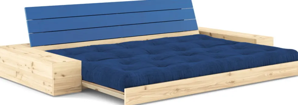 Canapé convertible avec rangement en pin dossier et matelas bleu royal Base - Karup Design