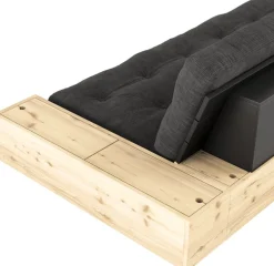 Canapé convertible avec rangement en pin dossier noir et matelas anthracite Base - Karup Design