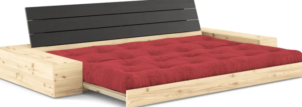 Canapé convertible avec rangement en pin dossier noir et matelas caramel Base - Karup Design