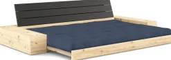 Canapé convertible avec rangement en pin dossier noir et matelas bleu marine Base - Karup Design