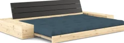 Canapé convertible avec rangement en pin dossier noir et matelas bleu pétrole Base - Karup Design