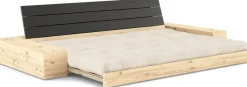 Canapé convertible avec rangement en pin dossier noir et matelas en lin Base - Karup Design