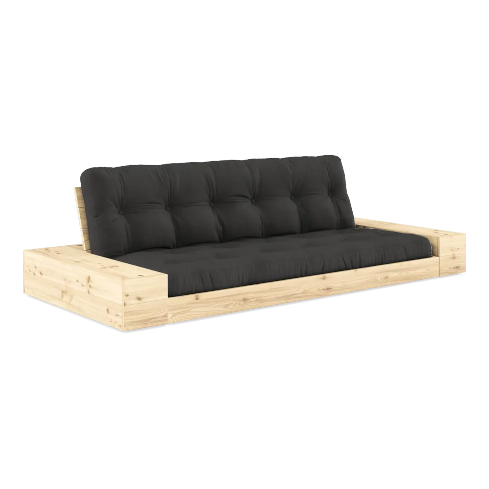 Canapé convertible avec rangement en pin et matelas gris foncé 244x110x72 cm Base - Karup Design
