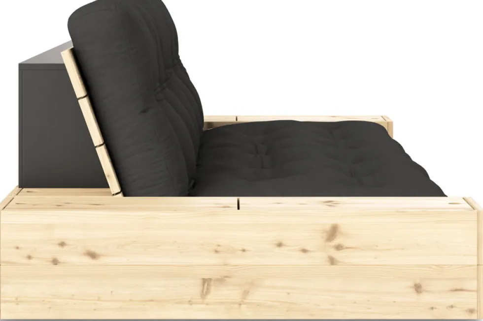 Canapé convertible avec rangement en pin et matelas gris foncé 244x110x72 cm Base - Karup Design