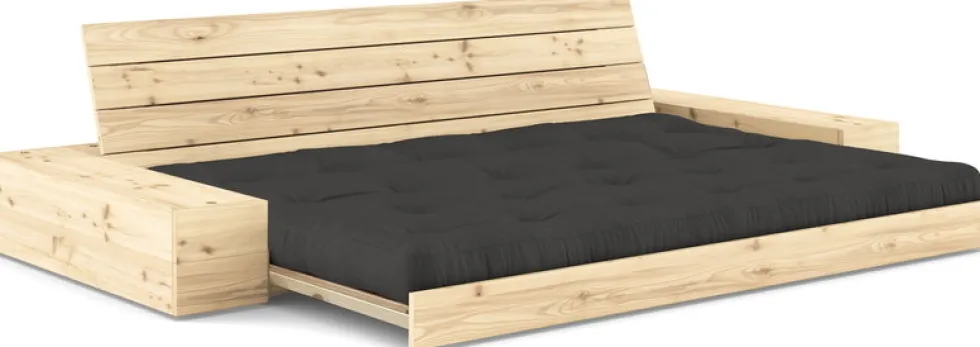 Canapé convertible avec rangement en pin et matelas gris foncé 244x110x72 cm Base - Karup Design