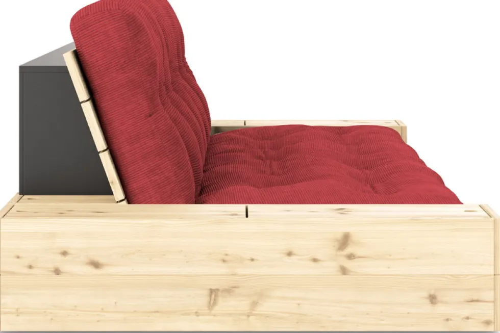 Canapé convertible avec rangement en pin et matelas rouge rubis 244x110x72 cm Base - Karup Design