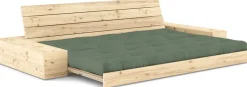 Canapé convertible avec rangement en pin et matelas vert olive 244x110x72 cm Base - Karup Design