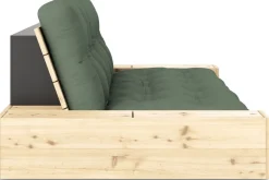 Canapé convertible avec rangement en pin et matelas vert olive 244x110x72 cm Base - Karup Design