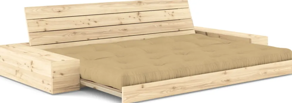 Canapé convertible avec rangement en pin et matelas wheat beige 244x110x72 cm Base - Karup Design
